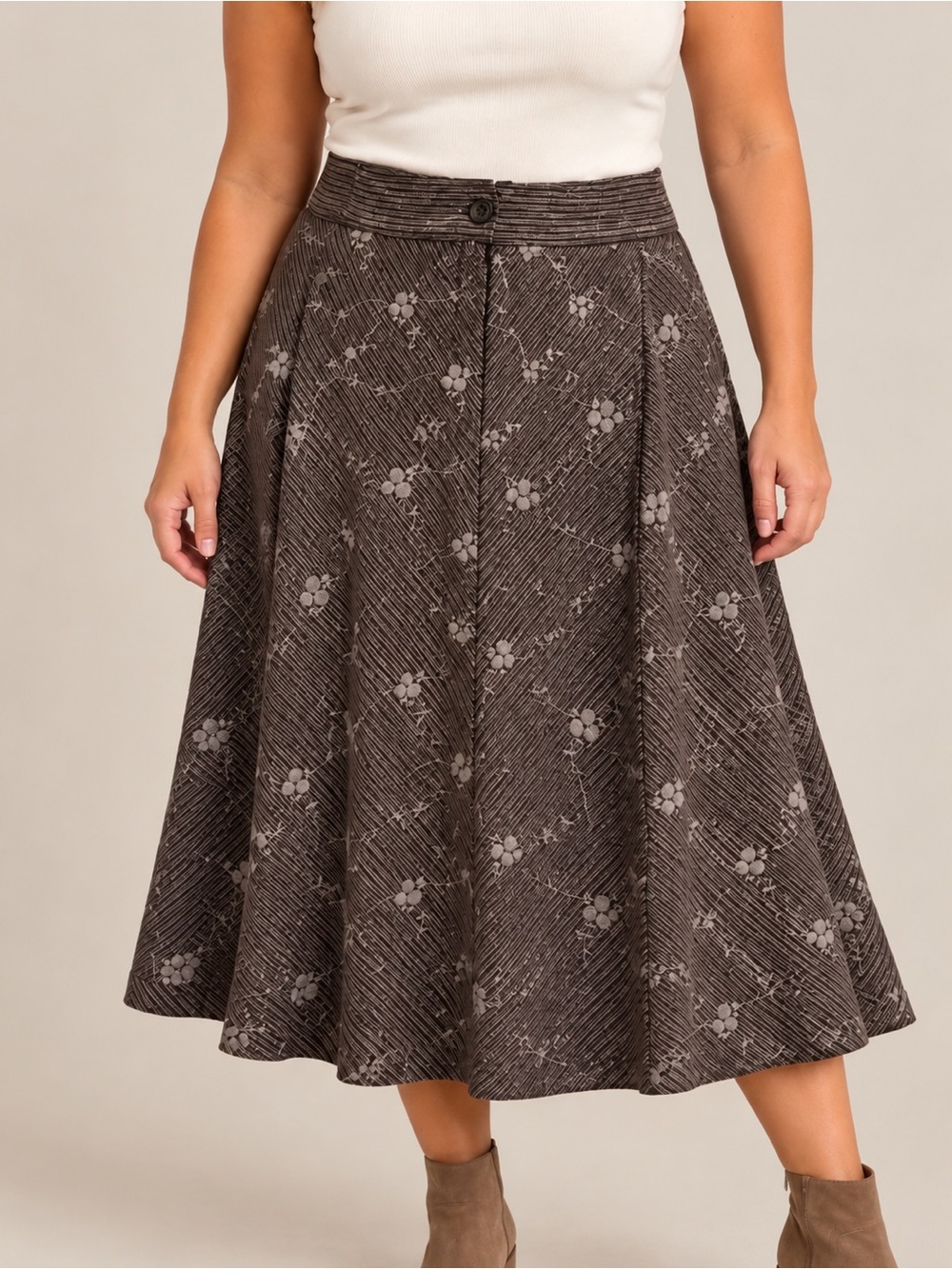 Vintage April Cornell 100% Cotton Embroidered Floral A-Line Midi Skirt Size L